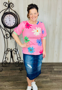Pink Floral Textured Top