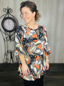 Gray & Orange Leaf Tunic