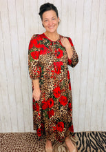 Missy Midi Length Animal Print & Roses Dress