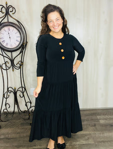 Tonya & Wood Button Dress- Black