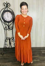 Tonya & Wood Button Dress- Brick