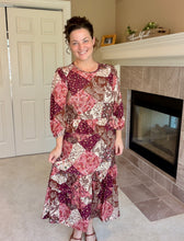 Kara Ruffle Dress- Brown, Pink & Cream