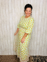 Green & Ivory Floral Mesh Overlay Dress