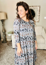 Veronica Ruffle Swing Dress- Gray Leopard