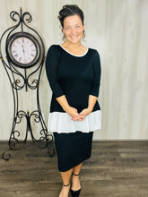 Black & Ivory Ruffle & Bow Colorblock Tunic Blouse