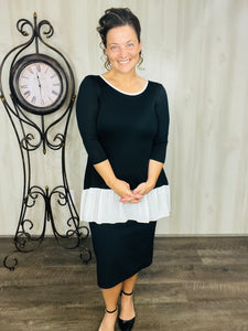 Black & Ivory Ruffle & Bow Colorblock Tunic Blouse