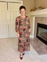 Kara Ruffle Dress- Rust, Brown & Olive