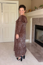 Kayla Velvet Burnout Dress- Warm Brown