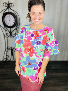 Blue & Green Floral Top