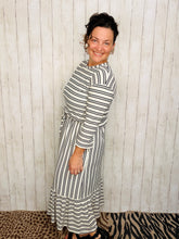 Ribbed Midi Dress- Black & White Stripe