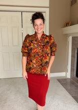 Rust & Floral Ruffle Front Blouse
