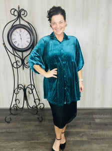 Velvet & Rhinestone Tunic- Teal Green, Plum, or Black