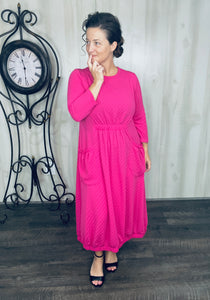 Take On The Day- Hot Pink Bubble Hem Dress