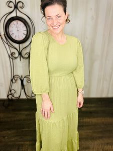 Take On The Day Textured Dress- Sage