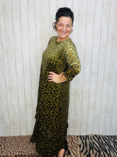 Kayla Ruffled Burnout Velvet Dress-Olive Leopard