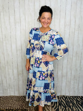 Cassie Marie Tiered Boho Style Dress-Navy Patchwork