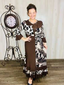 Raquel Ruffles & Chocolate Brown Animal Print Dress