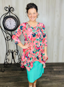 Floral & Coral Sharkbite Tunic