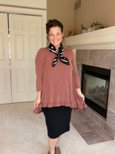Samantha Ruffle High Low Tunic-Ribbed Brown