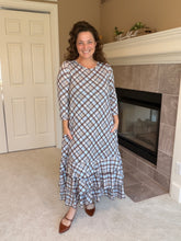 Blue & Brown Plaid Dreams Ruffle Hem Dress