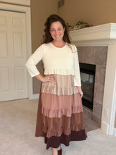 Misty Ruffle Tiered Dress-Cream & Taupe