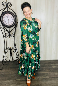 Michella High Low Dress-Green Floral