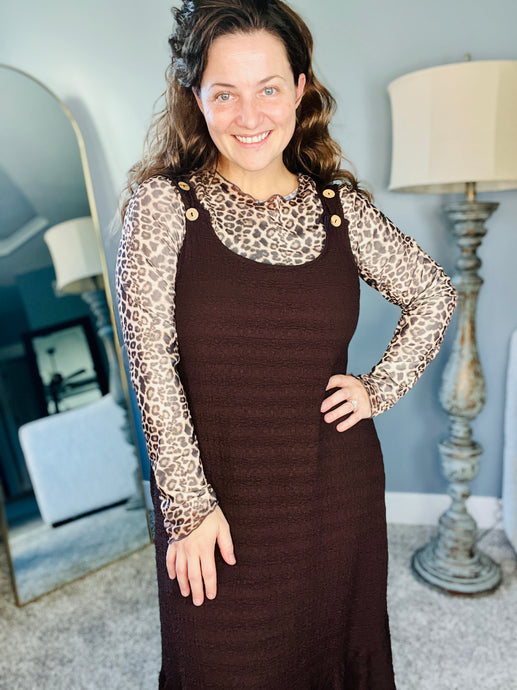 Brown Leopard Mesh Layering Style Top