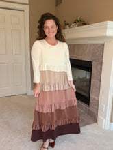 Misty Ruffle Tiered Dress-Cream & Taupe