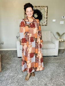 Kaylee Collared Fall Patchwork Dress