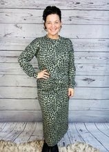 Candice Ribbed Skirt- Olive Animal Print