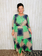 Mallory Green & Navy Patchwork Dress