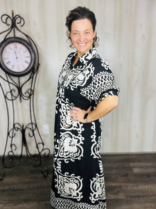 Melanie Boho Smocked Front Dress-Black
