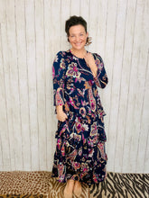 Misty Ruffle Tiered Dress-Navy Paisley