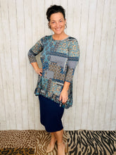 Samantha Ruffle High Low Tunic-Blue Patchwork & Floral