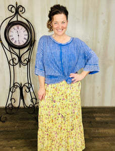 Ribbed Acid Wash Half Sleeve Top-Marlin