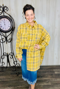 Yellow Plaid Button Front Blouse