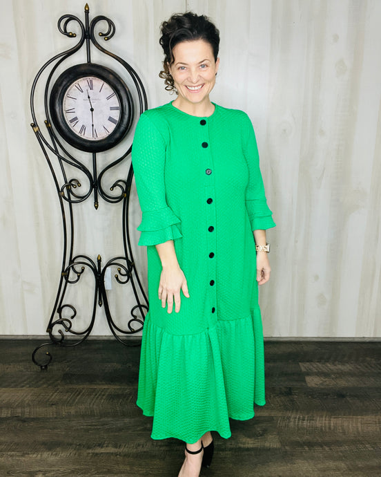 Teresa Button Front Dress-Green