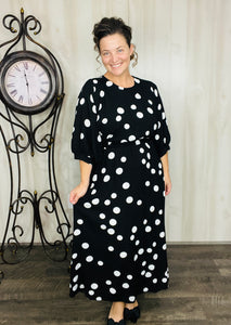 Julia Black & White Polkadot Midi Dress