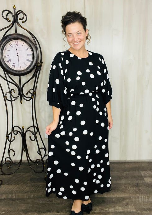 Julia Black & White Polkadot Midi Dress