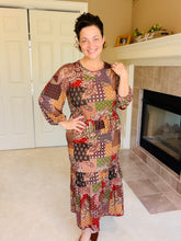 Kara Ruffle Dress- Rust, Brown & Olive