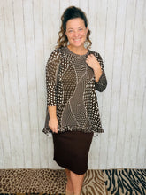 Samantha Ruffle High Low Tunic-Brown Dot & Abstract