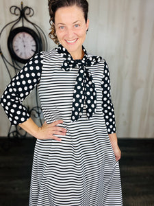 Brenda Bow Stripes & Polkadot Dress