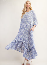 Michella High Low Dress- Ivory & Blue Floral