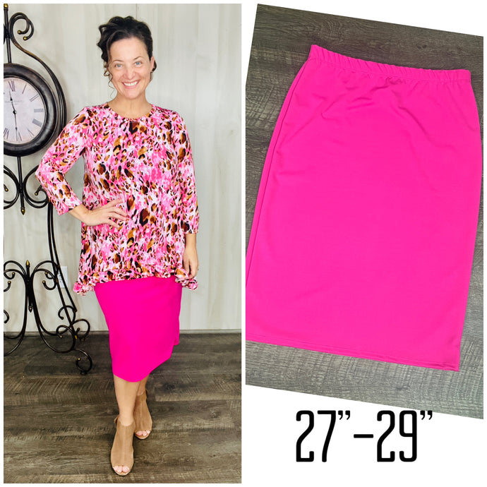 Miss Amy Thicker Fabric Pencil Skirt- (Regular & Plus) Hot Pink (27