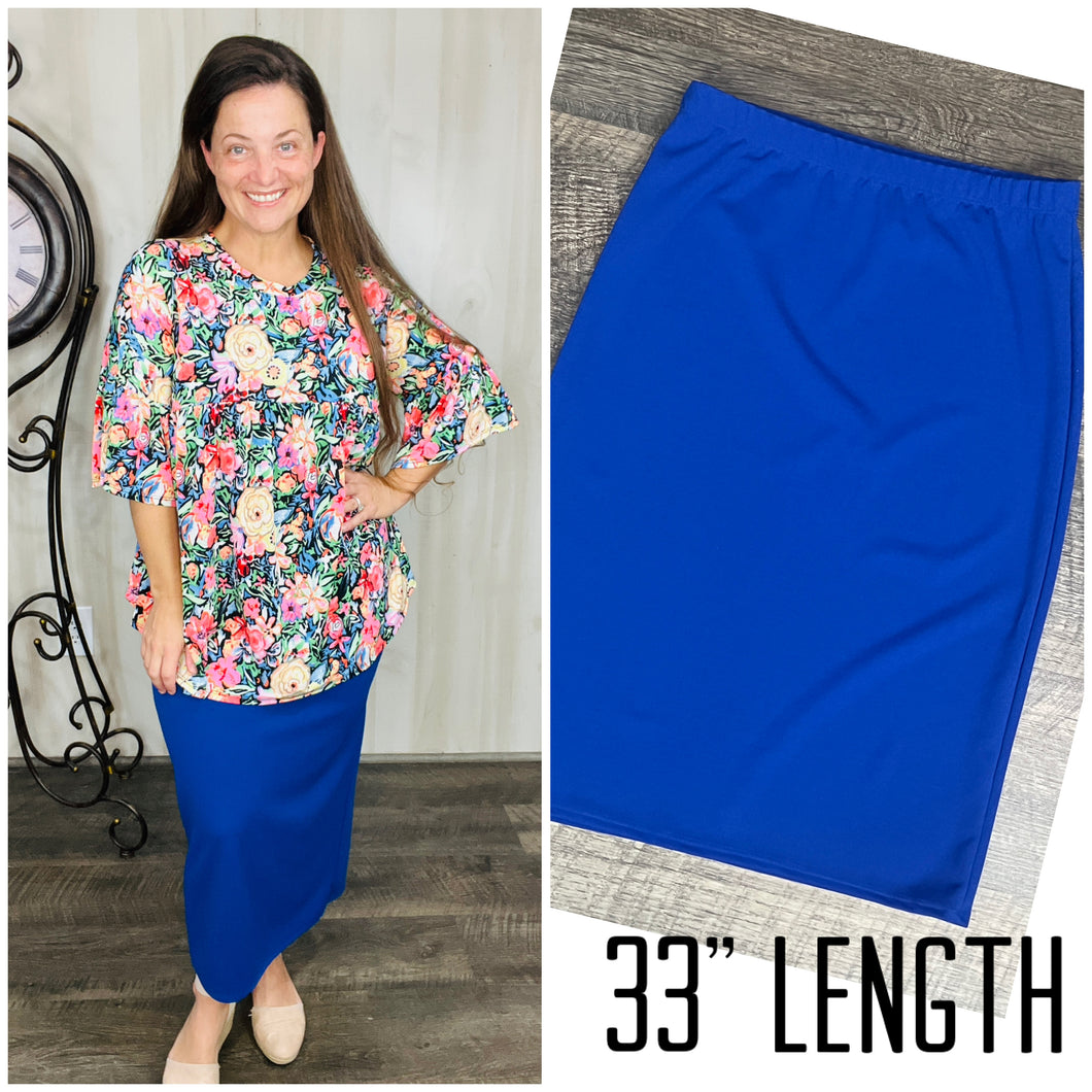 Amy Thicker Fabric Pencil Skirt- (Regular & Plus) - Royal Blue (33