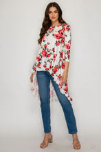 Dramatic High-Low Tunic -Red Roses (Plus)