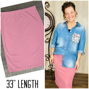 Amy Thicker Fabric Pencil Skirt- (Regular & Plus) -Mauve (33" Length)