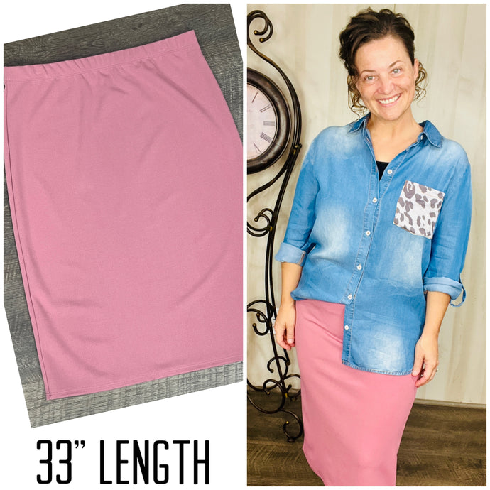 Amy Thicker Fabric Pencil Skirt- (Regular & Plus) -Mauve (33