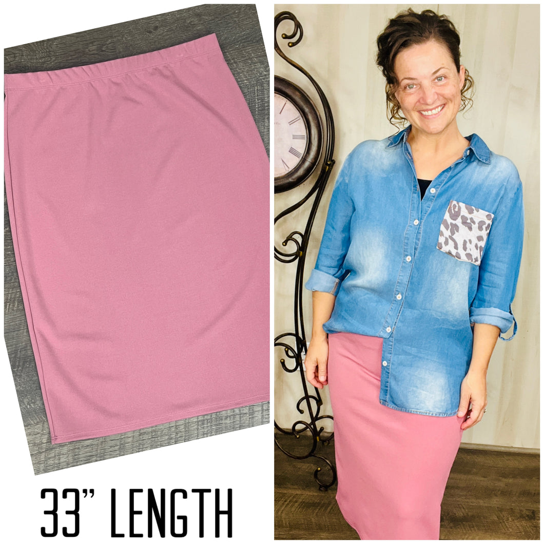 Amy Thicker Fabric Pencil Skirt- (Regular & Plus) -Mauve (33