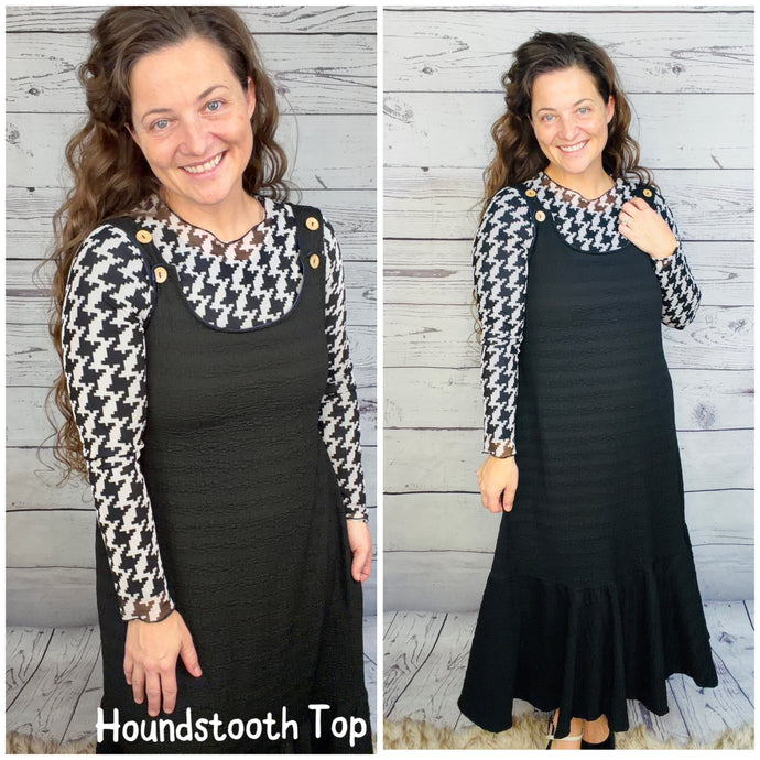 Black Houndstooth Mesh Layering Style Top